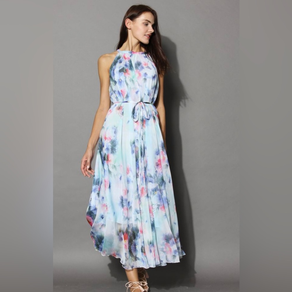 Watercolor chiffon dress, chicwish